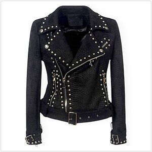 SX Honey Pot Black Asymmetric Snakeskin Faux Suede Slim Fit Biker Jacket NWT XL